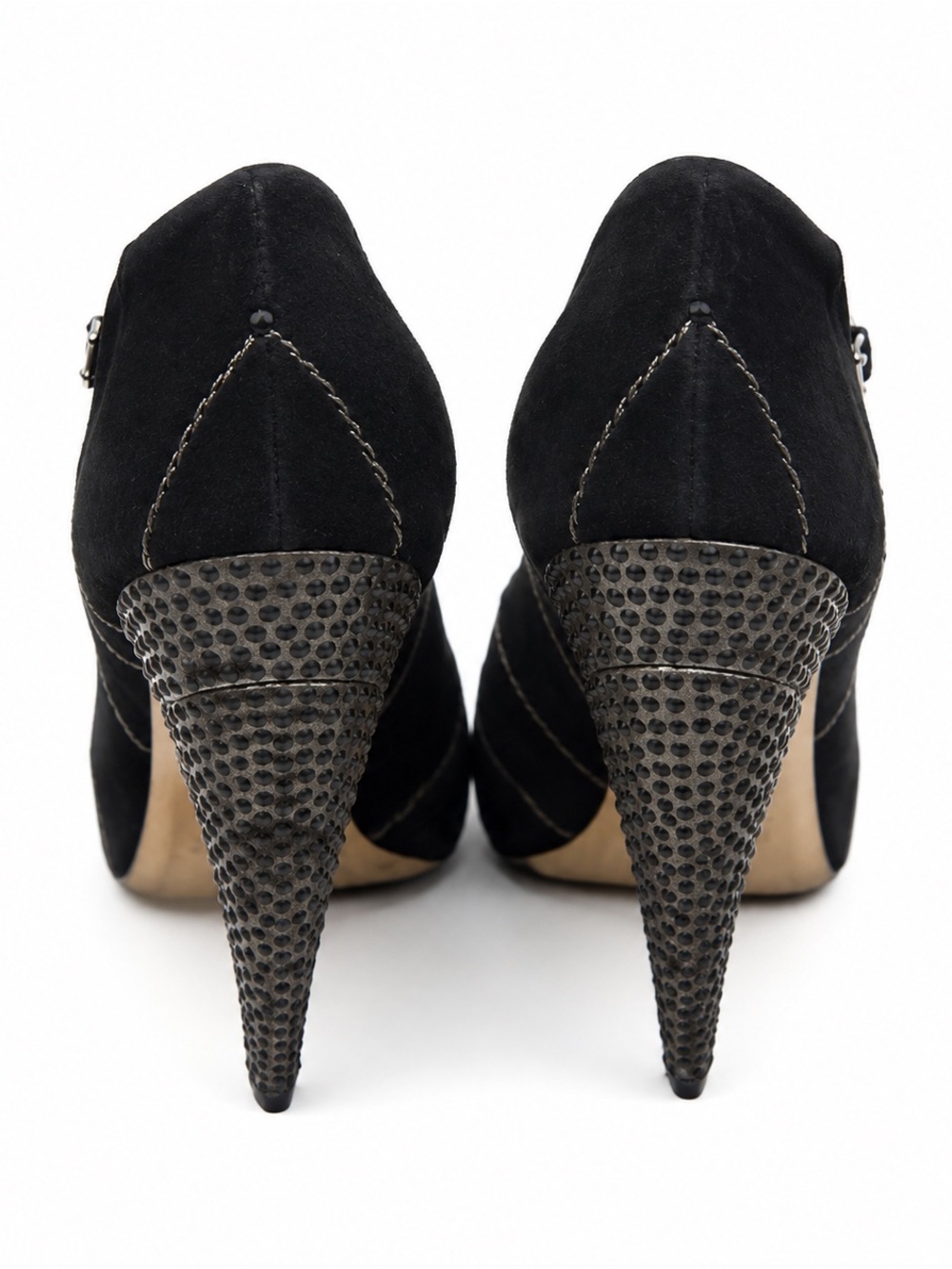 💯 Authentic Christian Dior Black Suede Peep Toe Heels with Studded Heel & Dior C - Picture 4 of 7